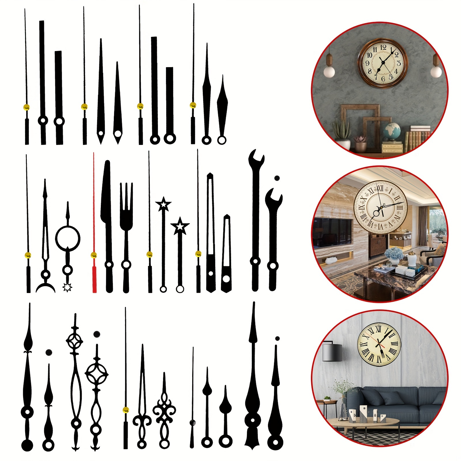 

14 Styles Clock Hands, Long Shaft Clock Hands Kits, Made Of Aluminum Diy Repair Parts Replacement For Clock Repair