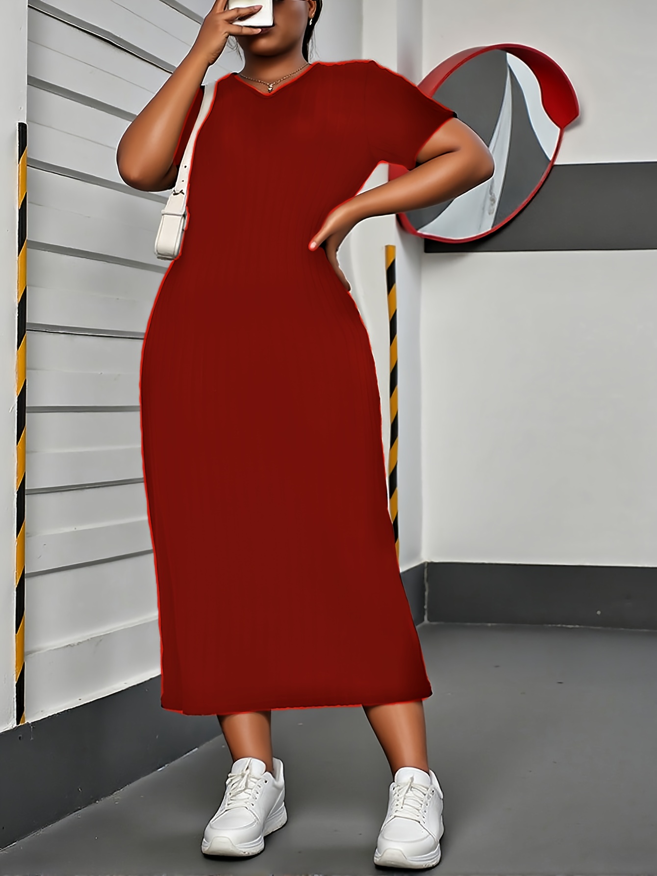 spring summer plus size women's ribbed fitted long dress Temu