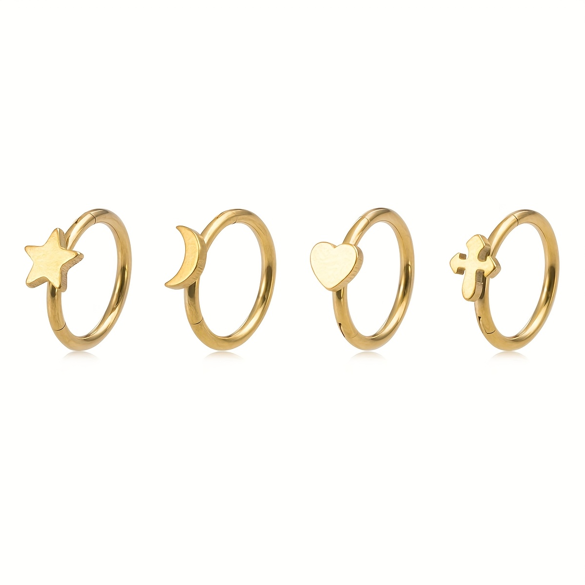Star Heart Cross Hoop Earrings, Nose Rings Set