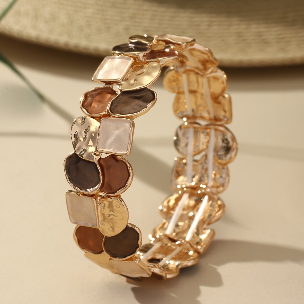 E-shop Modisches Bohemian Easy Geometrisches Elastisches Armband Bangle für Frauen Neuer Trendiger Zinklegierung Dünne Beschichtungsprozess Splicing