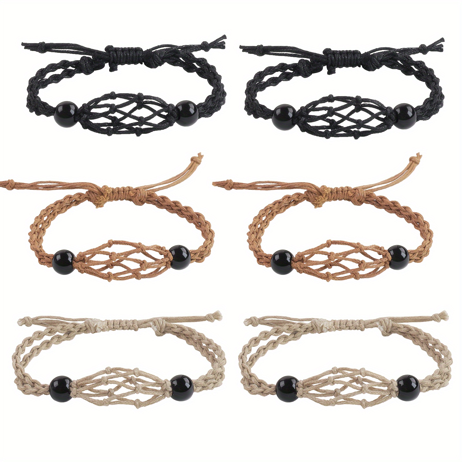 Image of 6pcs Cage Necklace Holder Necklace Cord Empty Stone Holder Pendant Stone Holder Replacement Hand-woven Necklace Cord With Adjustable Length