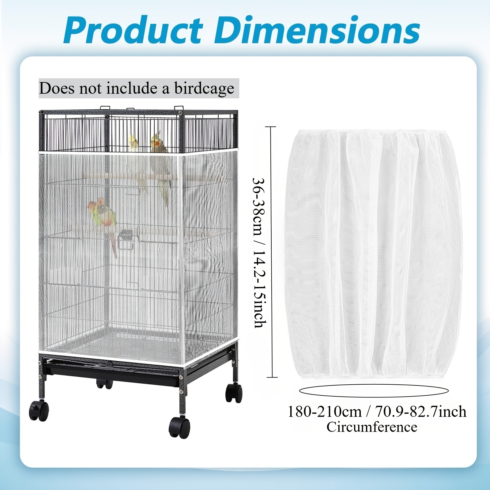 TEMU Universal Bird Cage Cover - Adjustable Mesh Net Seed Catcher & For Parrot Parakeet Cockatiel Cages (white), Bird Cage, Bird Cage Additions, Bird