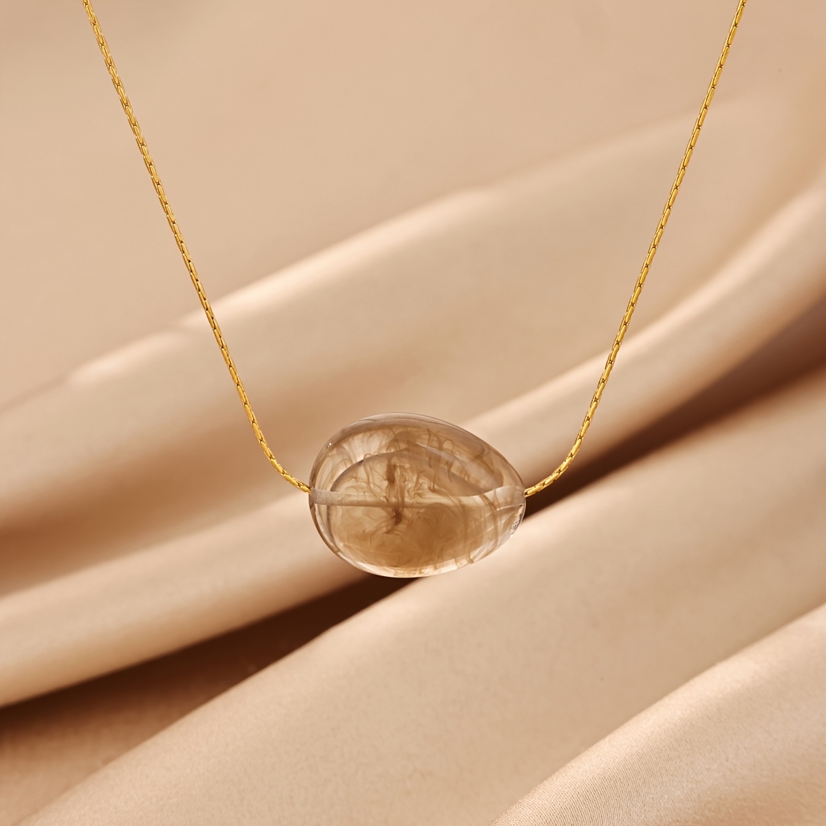 Women's Stainless Steel Inlaid Oval Resin Necklace