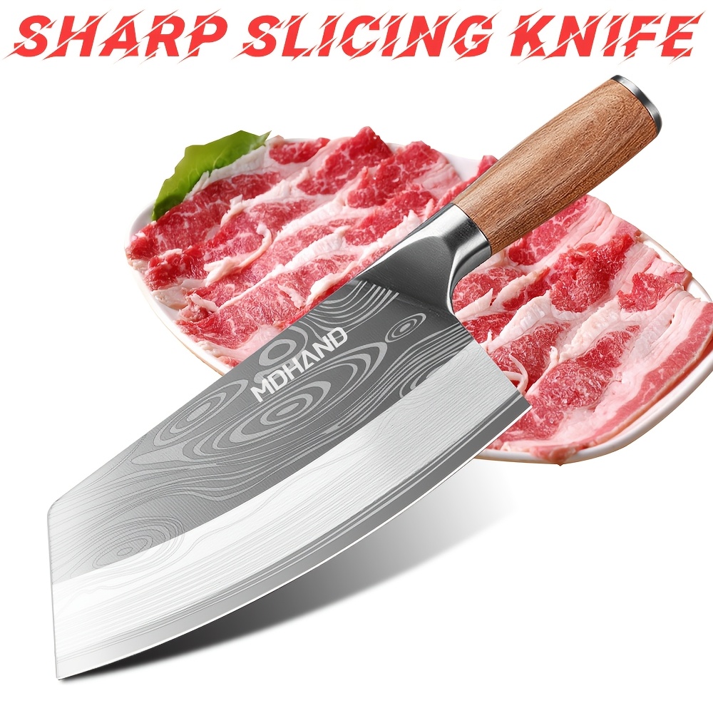 TEMU Couteau à trancher professionnel de 20 cm avec une poignée ergonomique en bois, idéal pour les chefs et les passionnés de cuisine. Ce couteau à