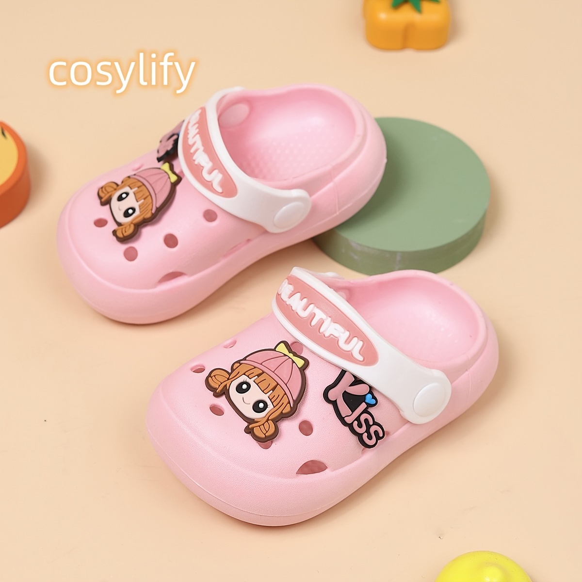 Toddler Girls Cartoon Slip-On Platform Clogs with Charms