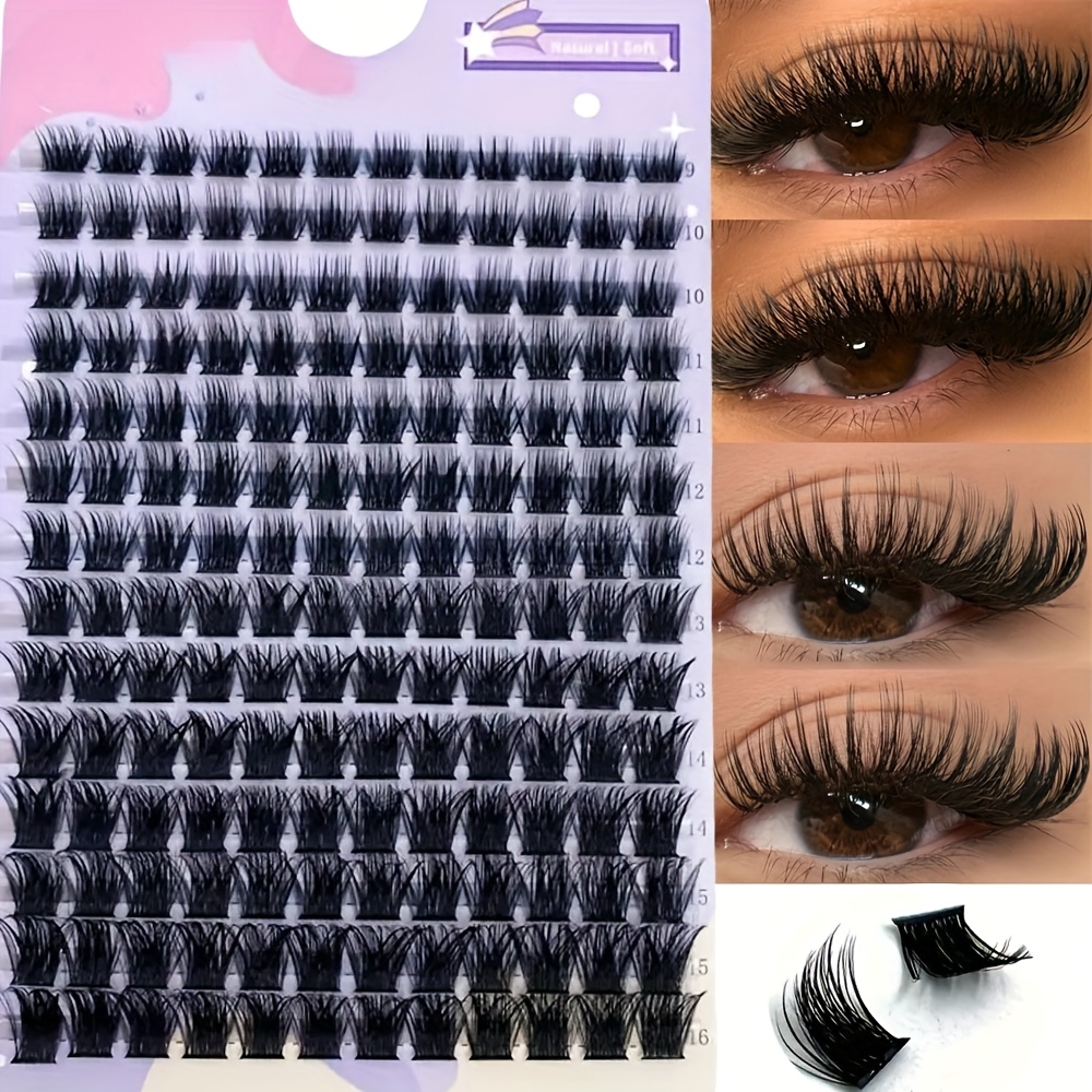 Wispy Cluster Lashes - Eyelash Extensions, 9-16mm Mix, Natural Look Fluffy Individual Lashes, Reusable, C-, Lengths