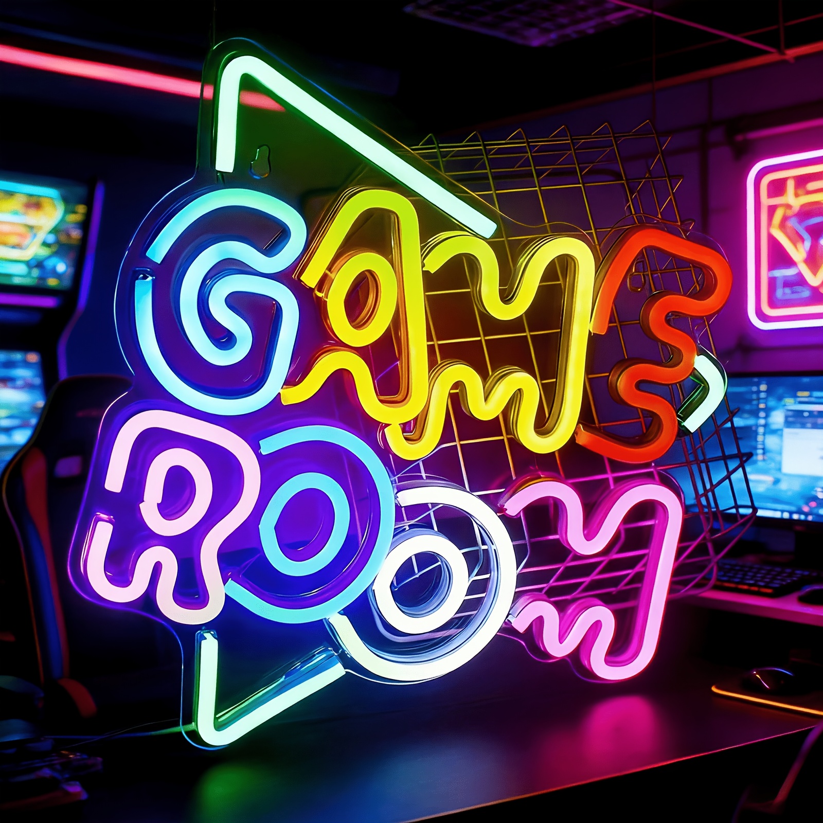 TEMU 2d Flat, Gamerneon Game Room Large Neon Signs 13.2"x14" Colorful Led, Usb Neon Lights For Party Decor Bedroom Gaming Wall Lightup Signs Teen Boy