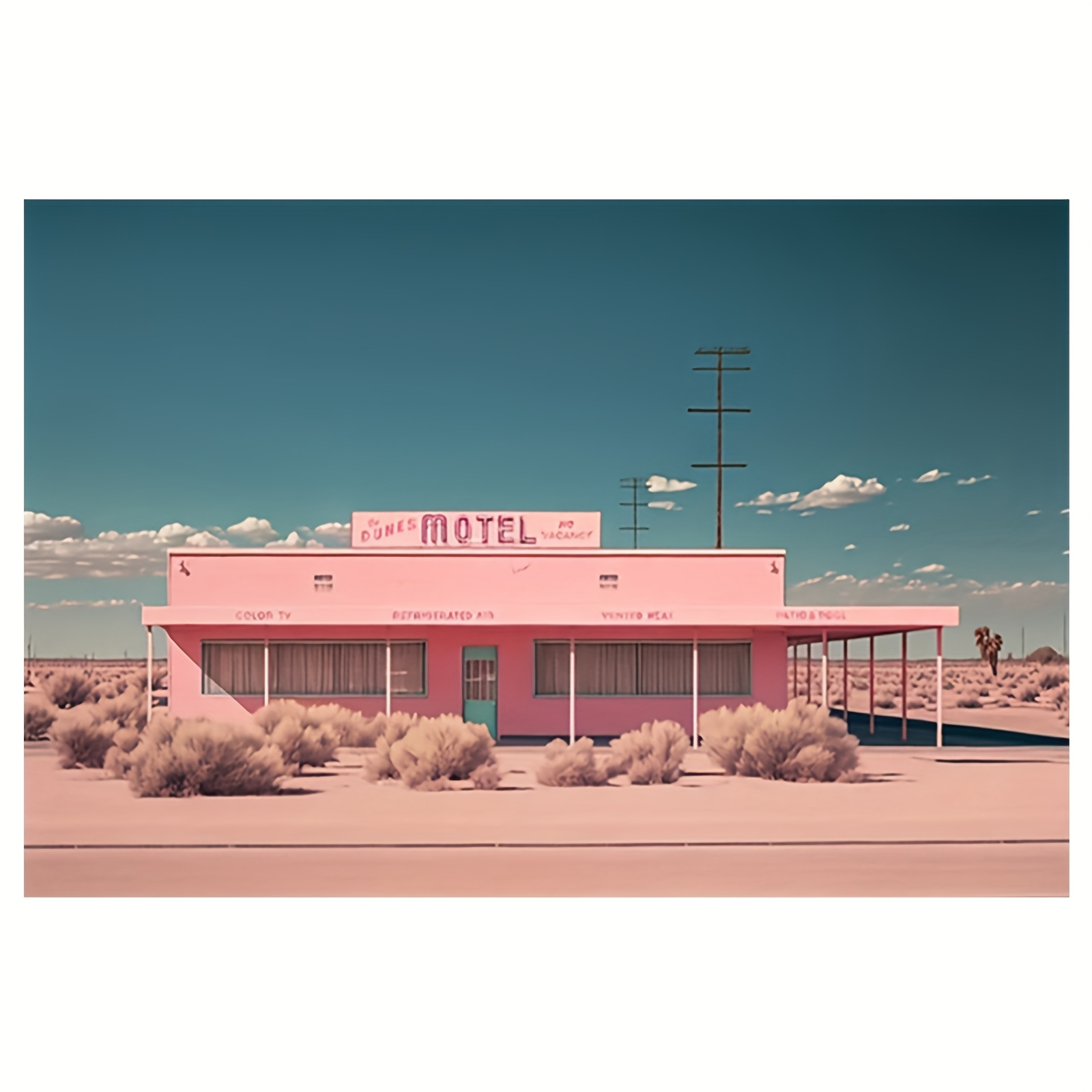 TEMU Vintage Desert Motel Canvas Art Print - Frameless 12x18 Inch Retro & Desert Landscape Wall Decor - Mid-century Modern Minimalist Art Deco Poster