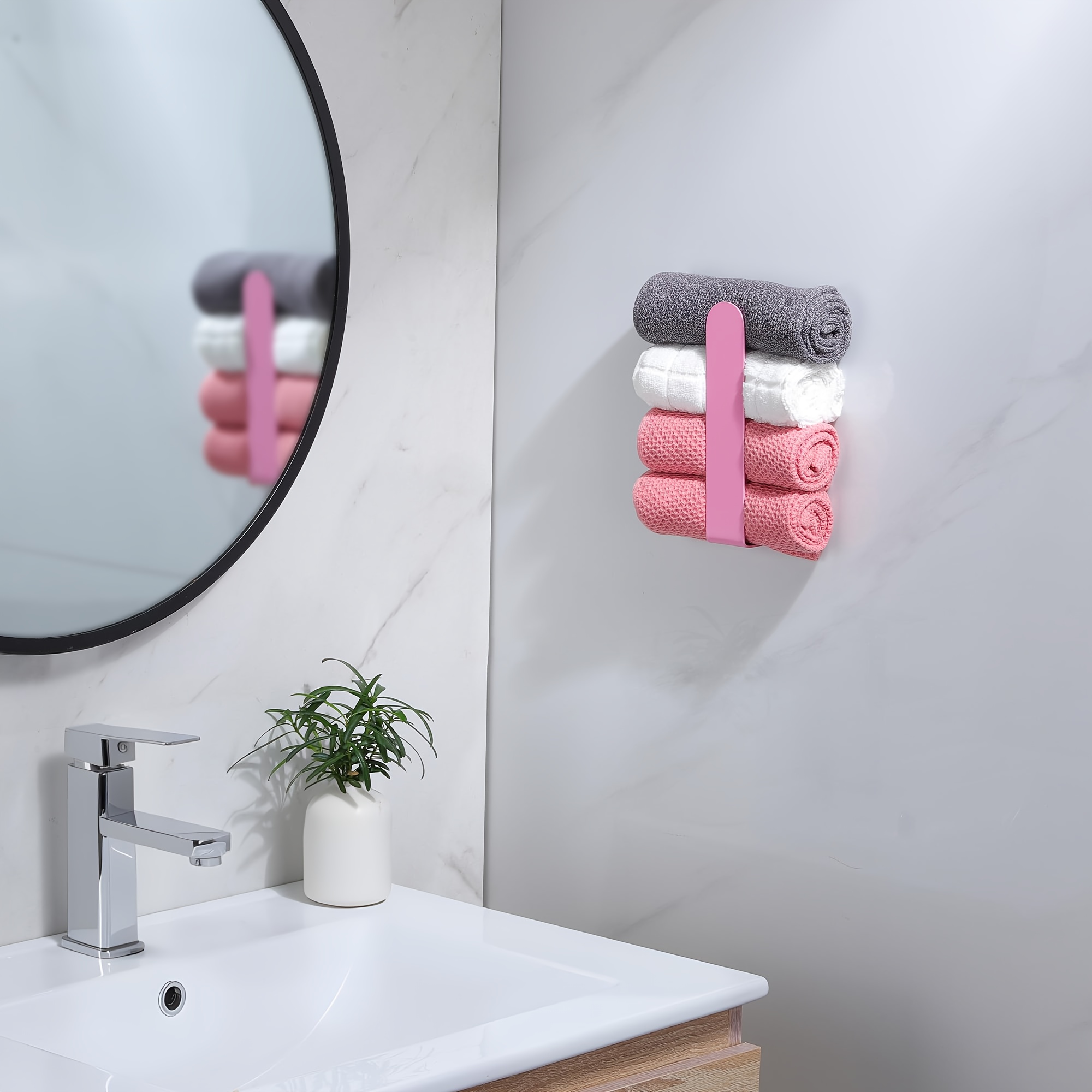 Image of Light Pink Stainless Steel Towel Rack, 20 Cm Rust-resistant Wall-mounted Towel Bar, Made Of Thick 201 Stainless Steel, No Drilling Installation, Modern Minimalist Bathroom Storage Accessory