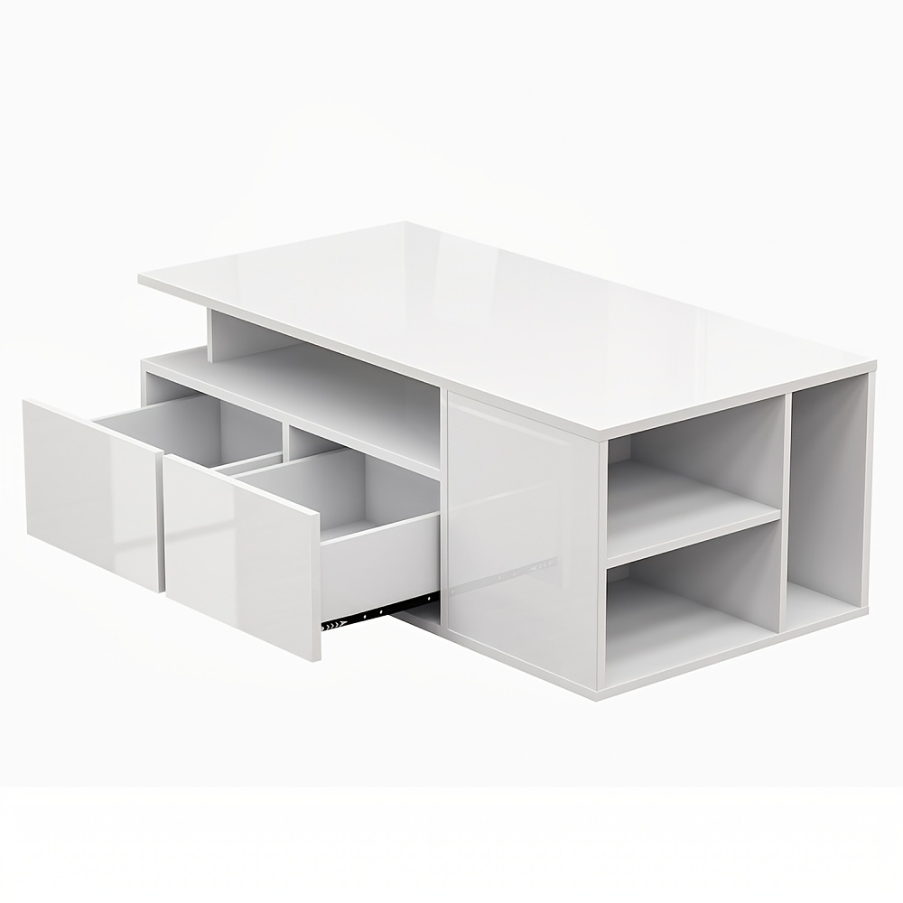 Image of Led Table With 2 Pop-up Drawers And Open Display Shelf, Tea Table Tables, Adjustable Brightness, For Living Room Bedroom, Office, 16 Colors, Wireless Control, Side Table 100 X 50 X 35cm