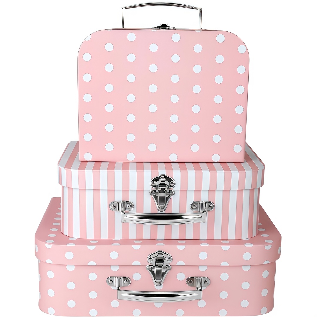 TEMU 3/6pcs Vintage Cardboard Storage Box Set (polka Dot & Floral Styles) - With Lids And Handles, Organizer For Souvenirs,, Photos & Collectibles,