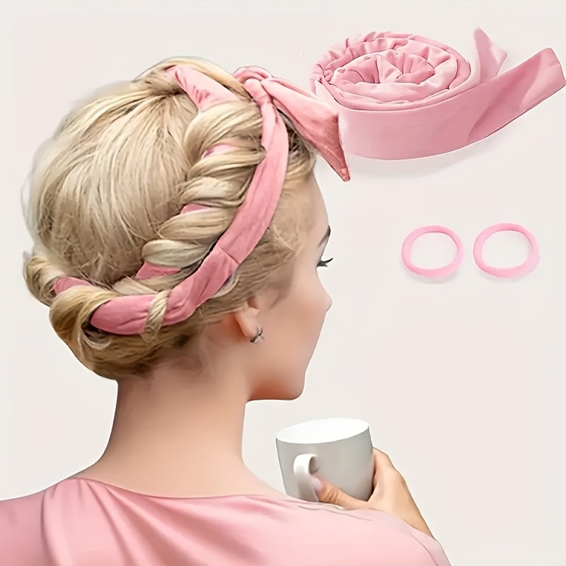 TEMU Heatless For Women, Curling Rod Headband With Scrunchie, Sleep-in Ribbon Rollers, Gentle Diy Styling Tool For Waves, For Curly Hair Types
