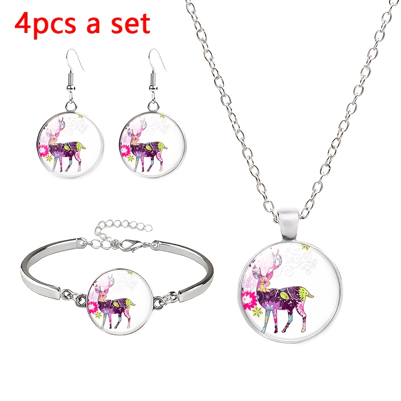 4pcs Creative Floral Deer Pattern Jewelry Set