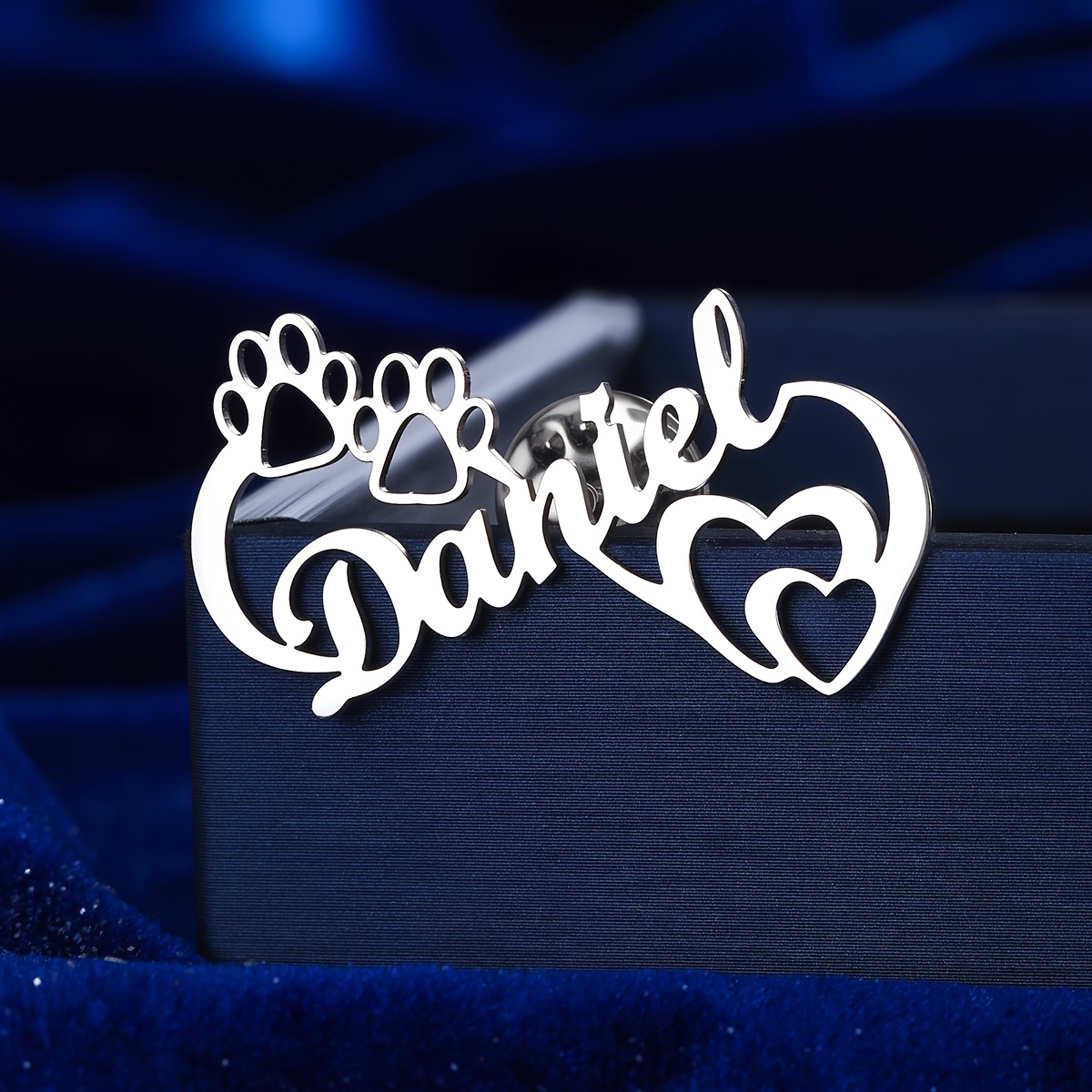 TEMU Custom Stainless Steel Infinity Brooch Pin - Personalized Name Heart & Paw Print Design, Bohemian Retro Style Jewelry Gift For Women, Christmas,