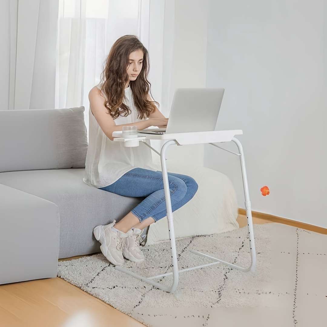 Mesa plegable portátil para sofá, mesa auxiliar pequeña de altura ajustable  para oficina/hogar/dormitorio, fácil de instalar, color blanco