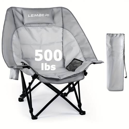 oversized heavy duty camping chair for adults large outdoor portable chair with cup holder side pocket and cooler bag 500lbs comfortable folding lawn chairs