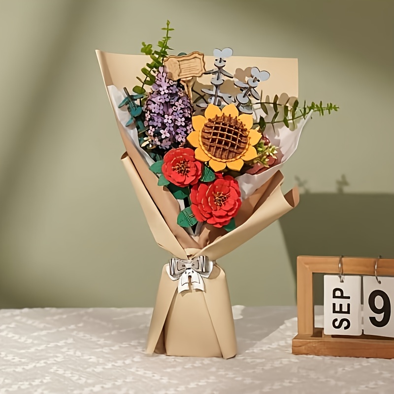 Robotime 3d Wooden Puzzle Kit Flower Arrangement - Botanical Model Construction Set, Decoration