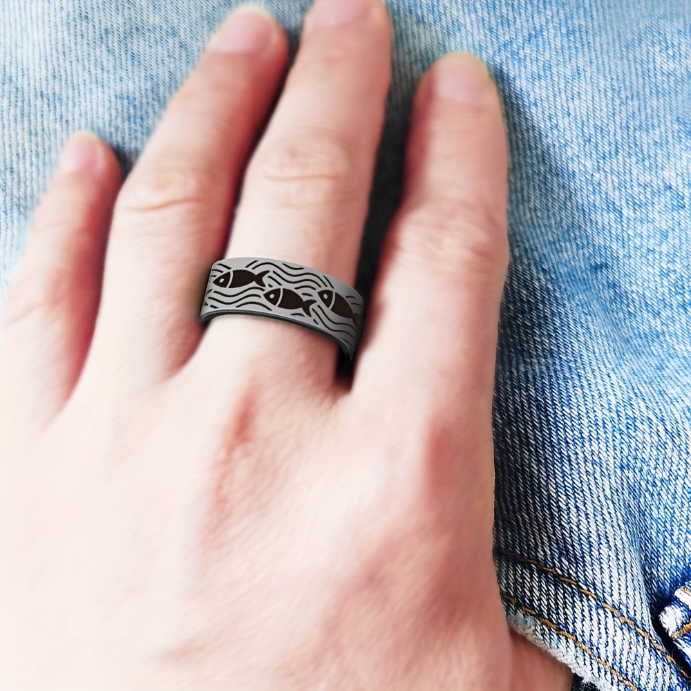 Fish and Sea Wave 8mm Silicone Ring