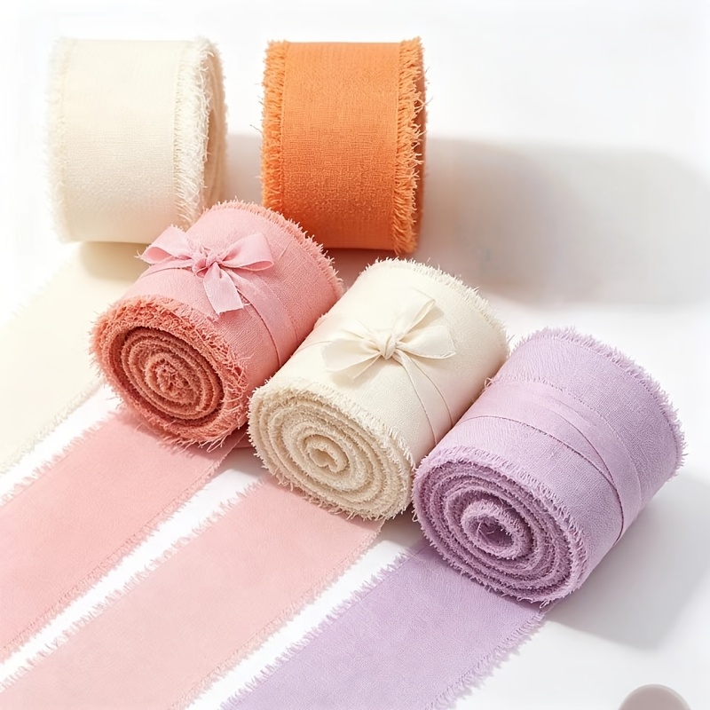TEMU 5 Rotoli di Nastro in Chiffon a per Matrimoni, San Valentino - Rotolo (1-1/2�� X 880��) con Nappe e Bordo Largo per Confezioni Regalo, Bouquet da