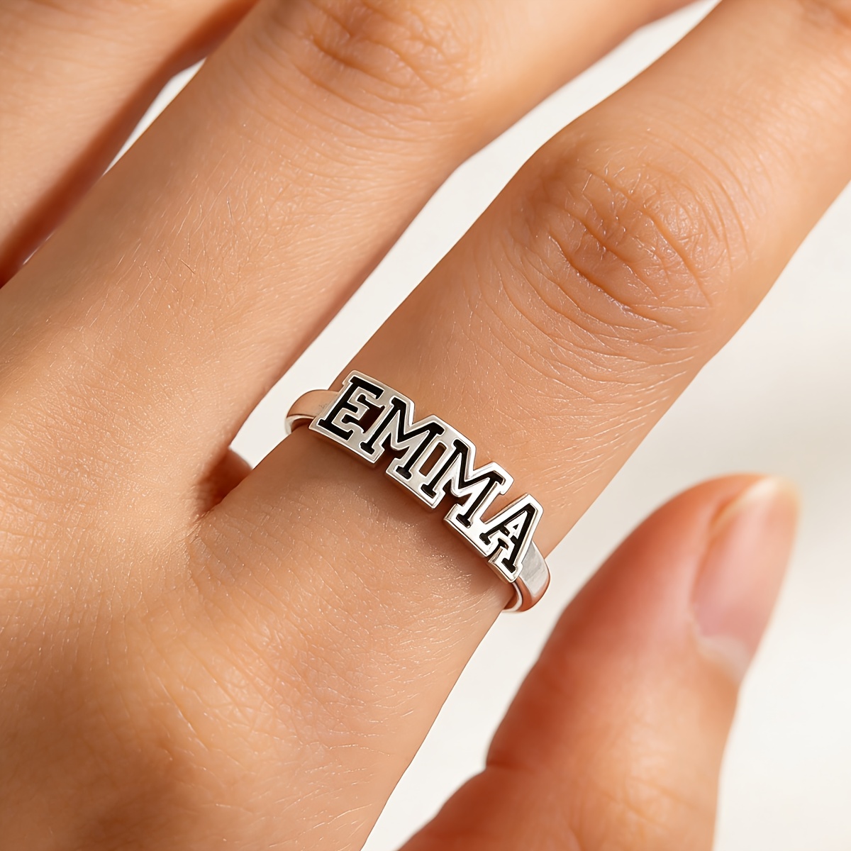 TEMU 1pc Custom Stainless Steel Name Ring, Women's Fashion Elegant Diy Custom Hollow Letter Ring, Easy Popular Non-fading Open Adjustable Ring;