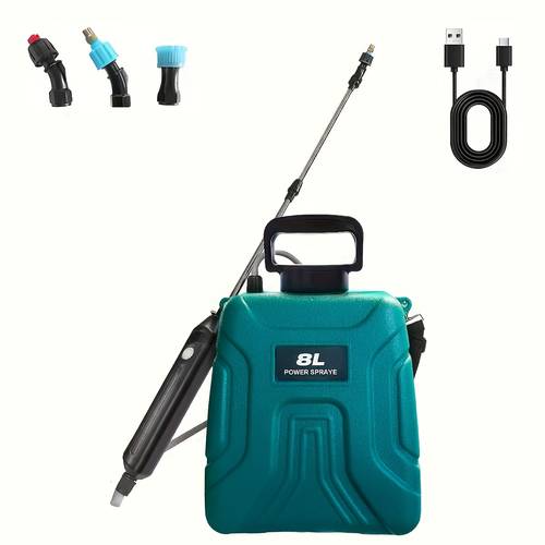 pulverizador eléctrico 8l, 5l, 3.7v potencia fuerte, telescópica libre, tres boquillas internas , correa de portátil ajustable para jardín, botella de riego para jardín, para césped y jardinería, verde