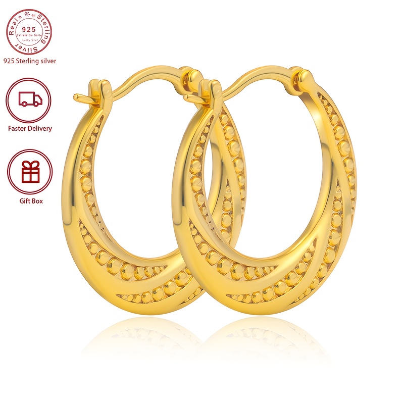 Image of Elegant And Luxurious Golden Earrings Made Of 925 Silvery, With A High-quality Gift Box