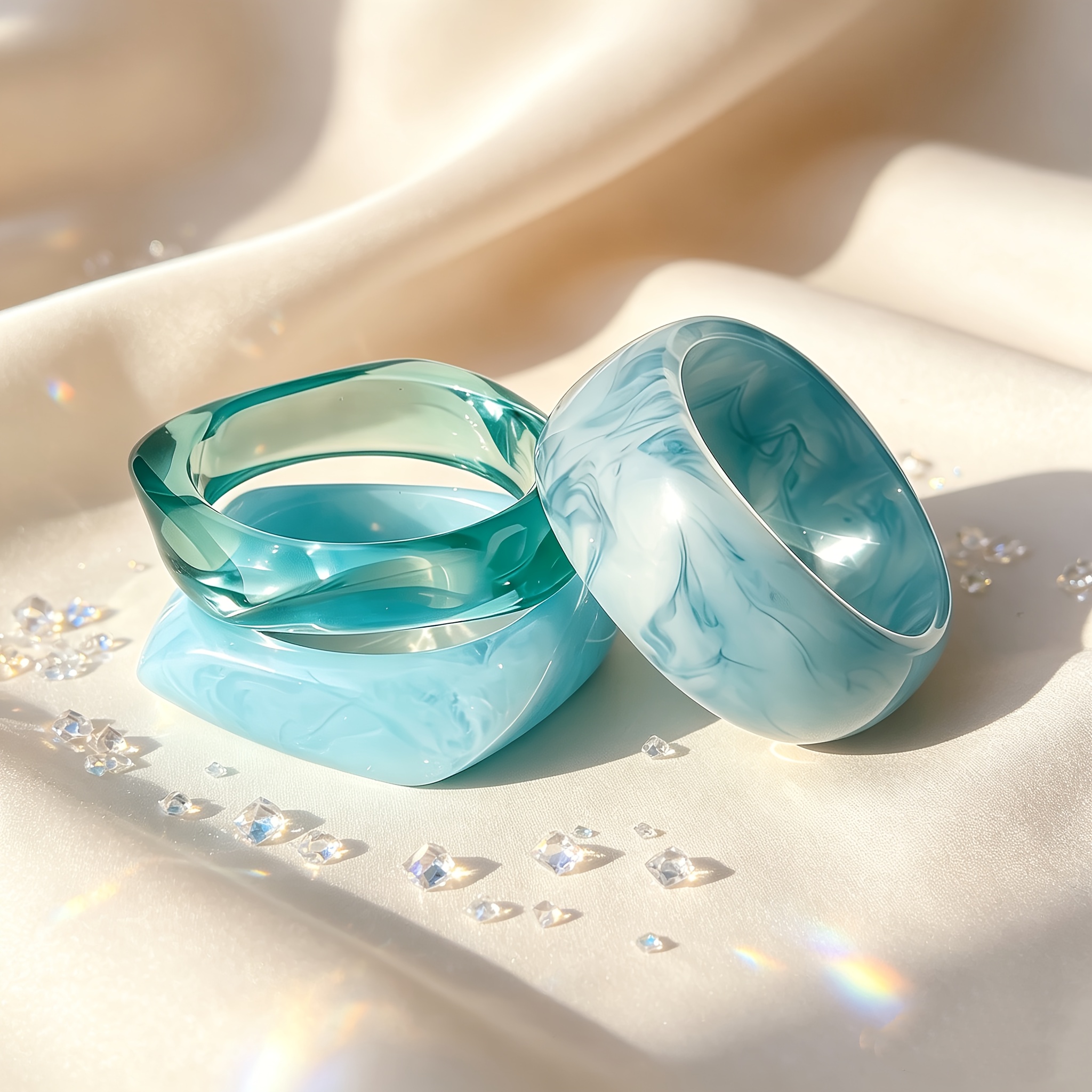 3pc Marbled Resin Chunky Wide Bangle Bracelet Set