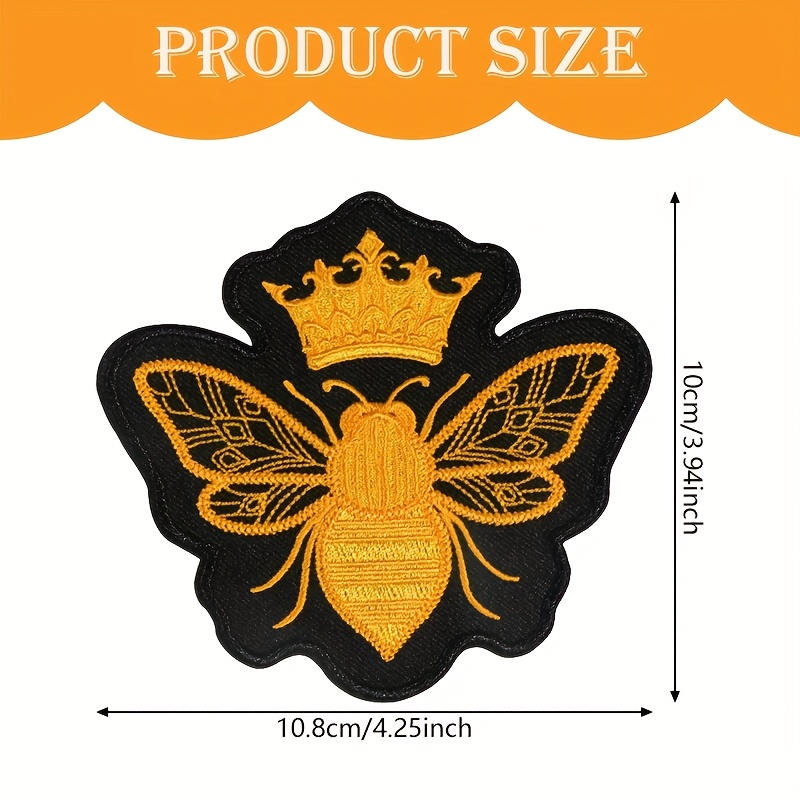 TEMU A Beautiful 2d Flat Embroidered Patch Of A Queen Bee, Which Either Ironed Or Sewn Items Like Clothing, Bags, And Hats. Perfect For Crafts And