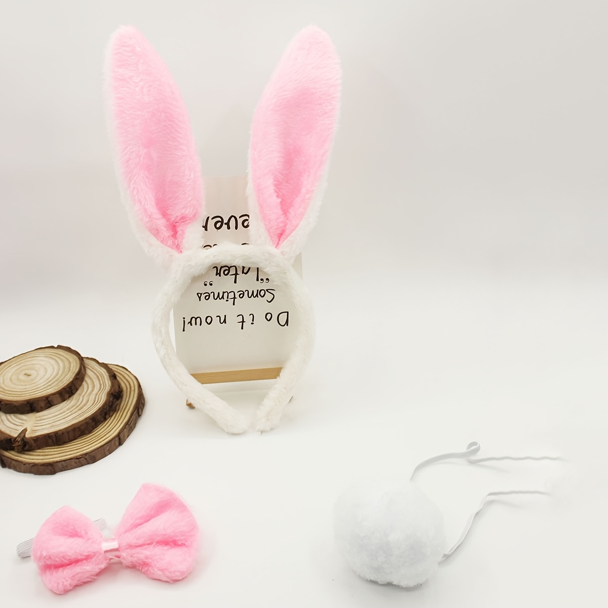 Tabanzhe Bunny Costume Accessory Set - Fluffy Cute Bunny Ears Headband, Bow And Tail - Suitable For Children Animal Fancy Dress Party, Halloween