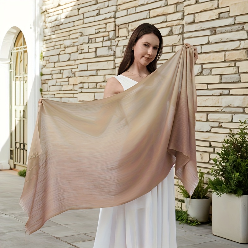 TEMU Gradient Dual-tone Breathable Scarf, Khaki, High Quality 100% Polyester, Fashionable Elegant Long Solid Pattern Printed Women's Shawl, Oversized