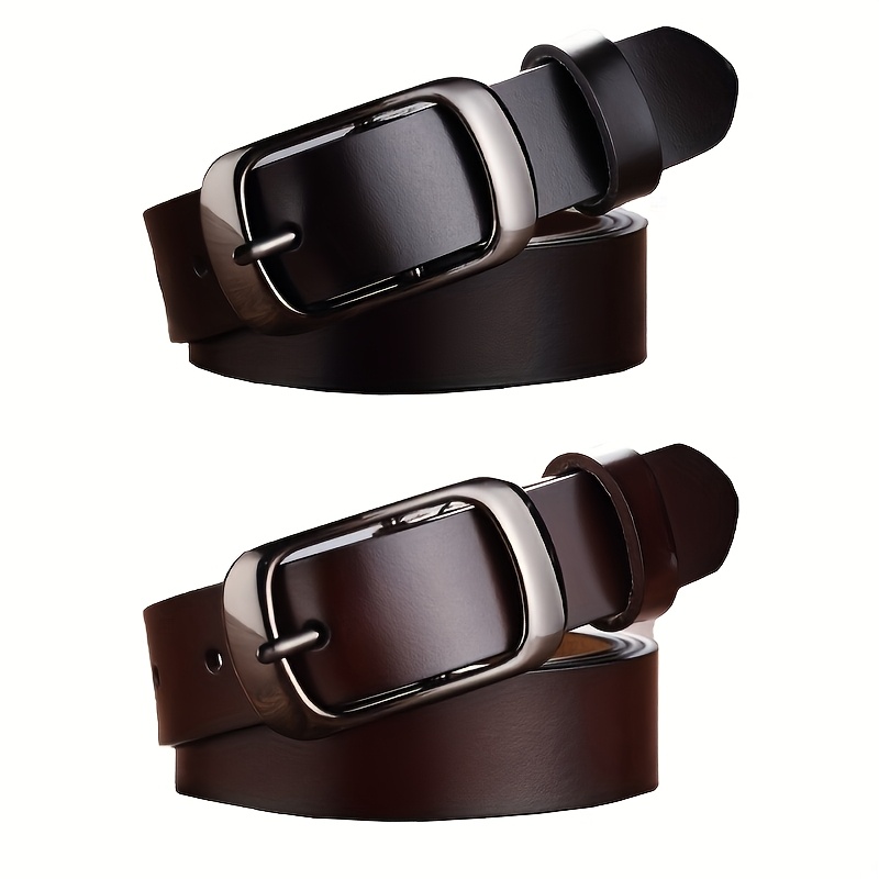 TEMU 2pcs Elegant Pu Belts With Metallic Square - Versatile Waist Belts For Jeans, Dates, Parties, Valentine's Day, Mother's Day Gifts Suitable For