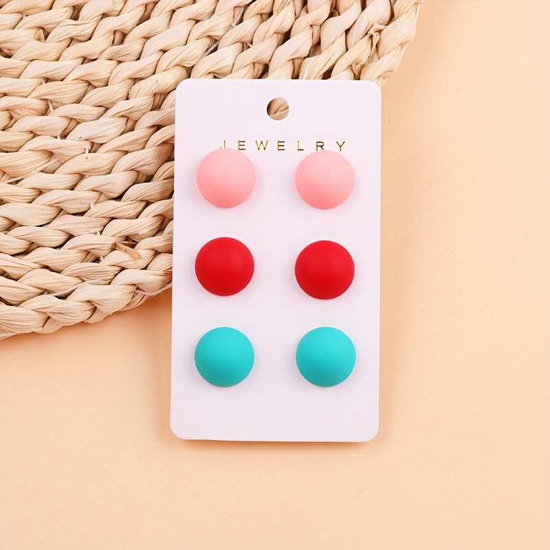 Image of 3 Pairs Of Candy-colored Round Bean Acrylic Earrings, Easy And Fashionable Circle Earrings, Ear Additions For Women