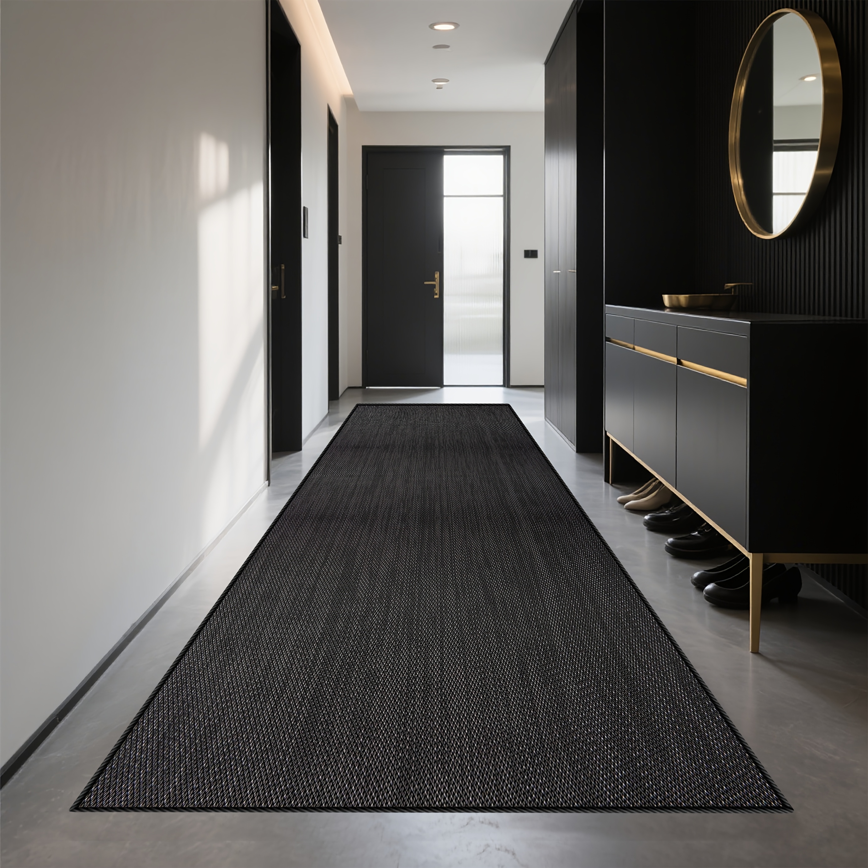 TEMU [Velours Doré Strass] 1pc, Tapis Long Design Motif Premium Noir Tendance Facile, Esthétique, Confortable, Intérieur, Salon, Couloir, Lavable en