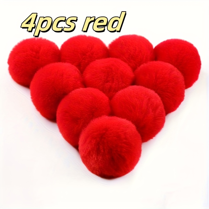 4pcs Faux Rabbit Fur Pom-poms With Elastic Cords - Fluffy Craft Additions For Hats, Shoes, Scarves, Gloves, And Bags