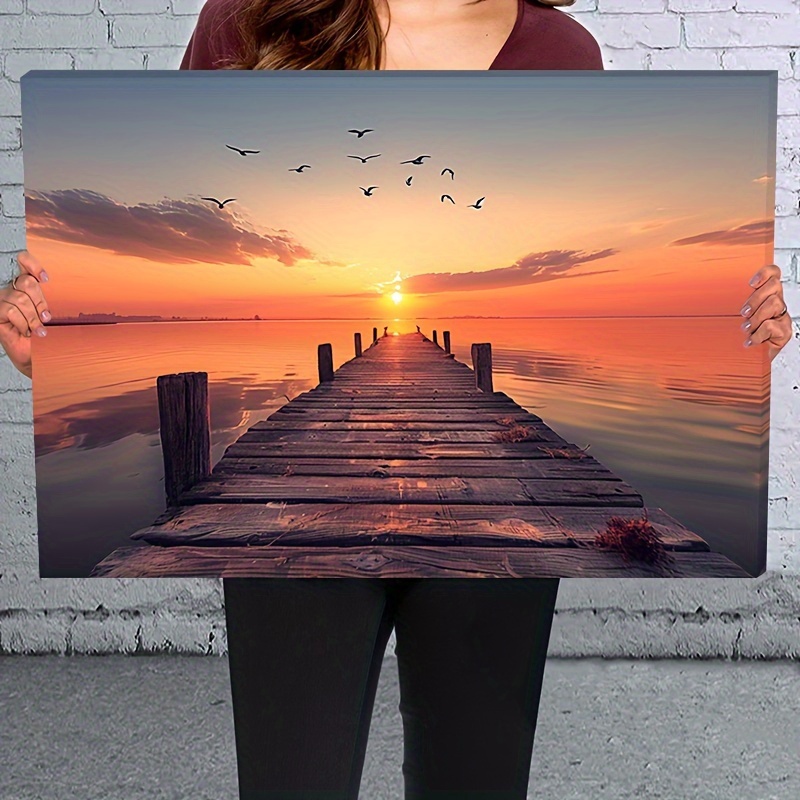 

1pc Wooden Framed Canvas Painting Sunset Wall Art Prints For Home Decoration, Living Room & Bedroom, Festival Party Decor, Gifts, Ready To Hang