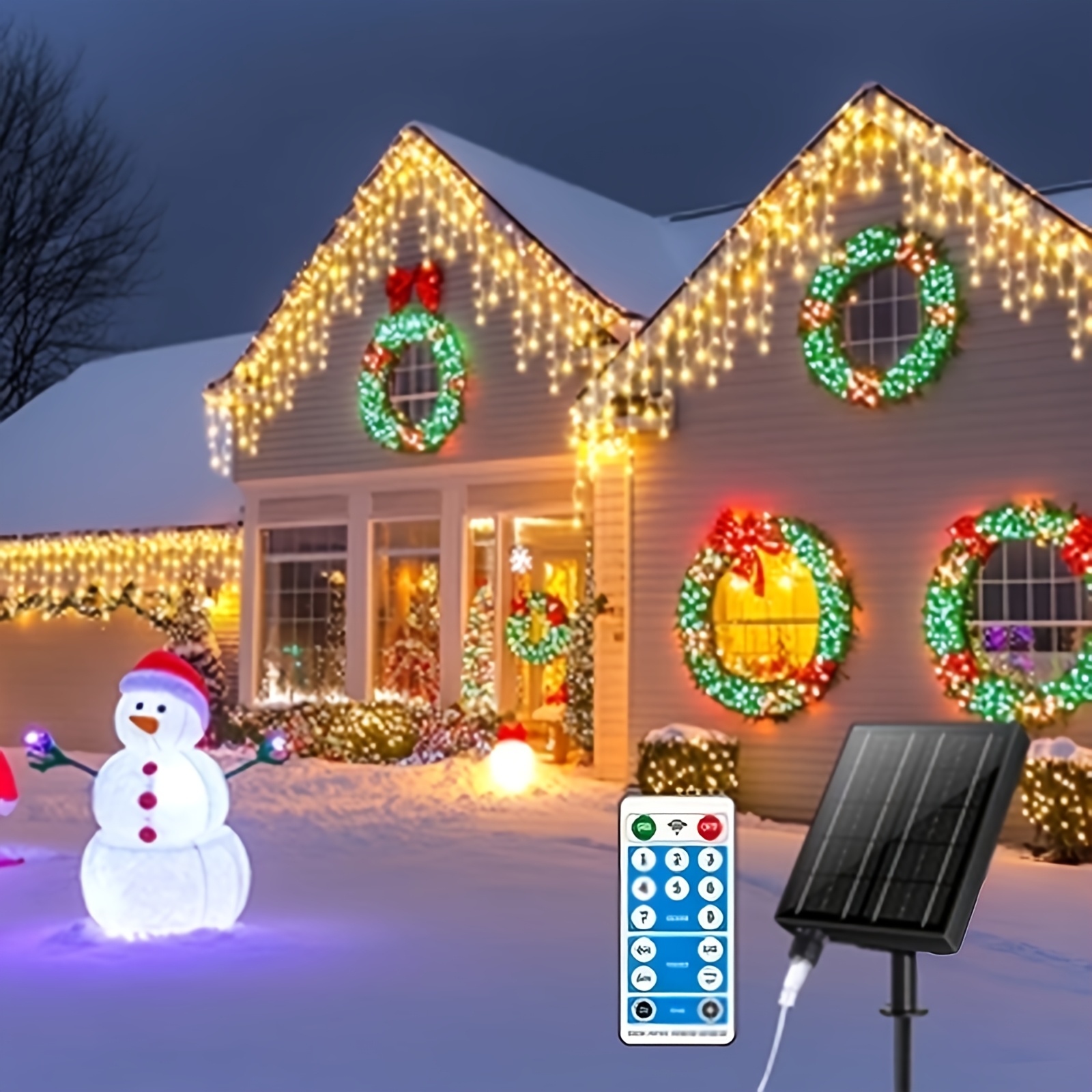 Image of Christmas Outdoor Icicle Lights Christmas Lights 29x4m 2500ma 830led Icicle Lights 8 Timing Remote Control Flash Light String Suitable For Christmas Roof Party Wedding Decoration (warm Light)
