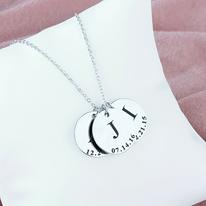 TEMU Customized Family Name Necklaces With Personalized Names, Stainless Necklaces Featuring , Round Pendants For Birthdays And Anniversaries, Gifts