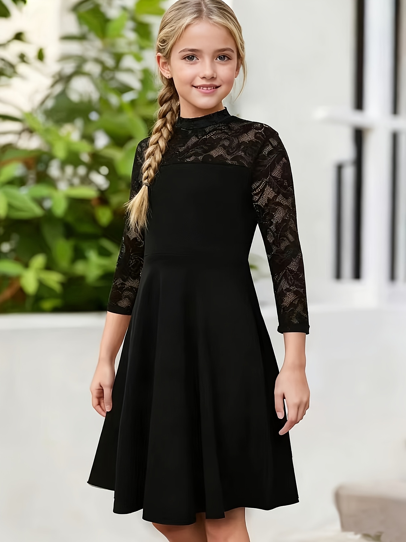girls black lace dress fitted elegant - Temu Mauritius