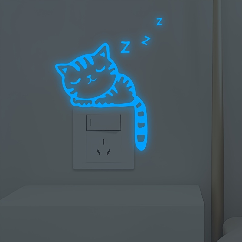 Image of 1pc -the-dark Kitten Wall Sticker Decoration, Suitable For Room Switch Plates, Bedroom Light Fixtures, Outlets, And Background Wall Decoration