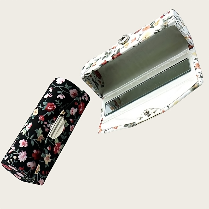 E-shop 2er Set Lippenstiftbox mit Blumenmuster, Spiegel, Lippenstift Aufbewahrungsbox, Reise Geschenk, eine tolle Kombination