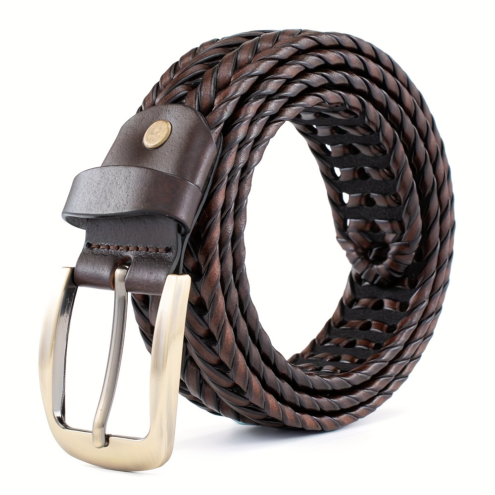 Vintage Leather Braided Belts Classic Unisex Solid Color - Temu