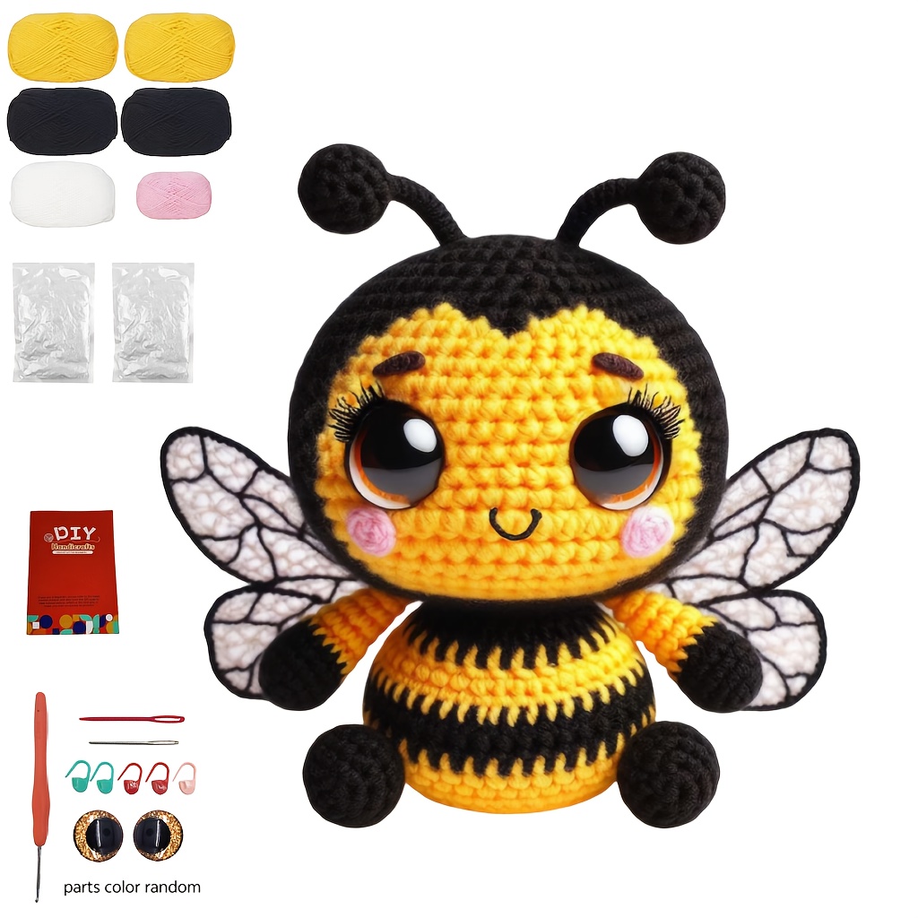 

1 Set Diy Crochet Bee Kit For Beginners, Black & Yellow Fabric, Crafting, Text Tutorial, Cute Decor, Birthday & Valentine's Day Gifts