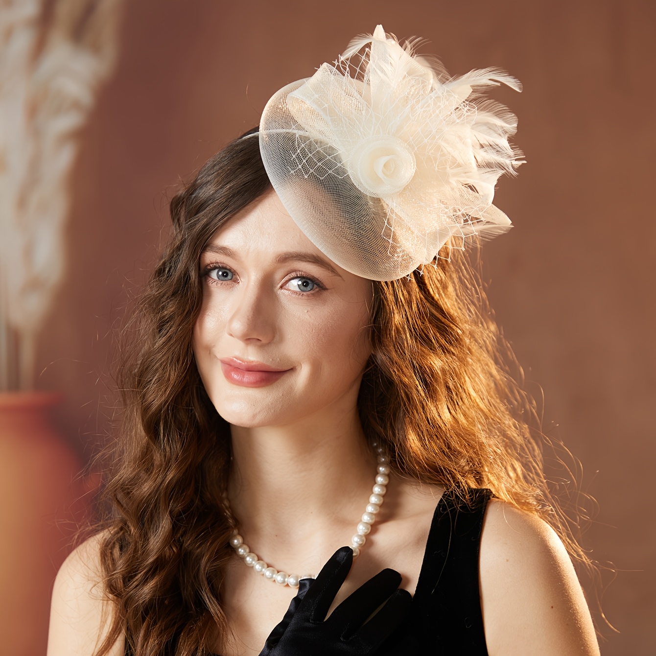 vintage style womens hat 50s 60s floral mesh ribbon feather  display picture 2