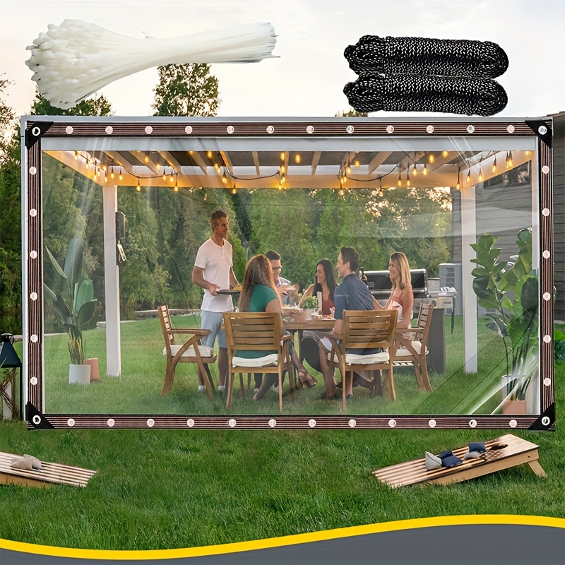 

Heavy-duty Clear Vinyl Tarp - Waterproof & Windproof With Extra Grommets, Rope & Ties For Outdoor Use - Patio, Henhouse, Porch Canopy, Plant Covering & Camping