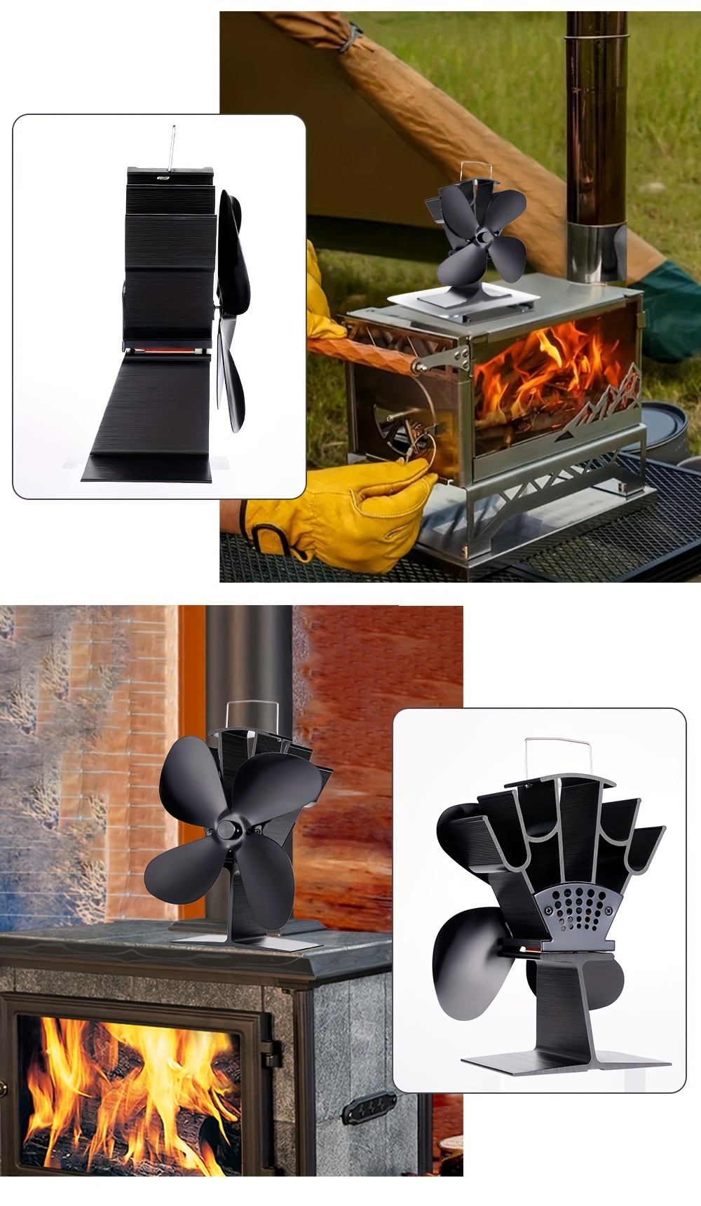 1pc black fireplace   heat powered stove fan log wood burner     fireplace fan   distribution details 7