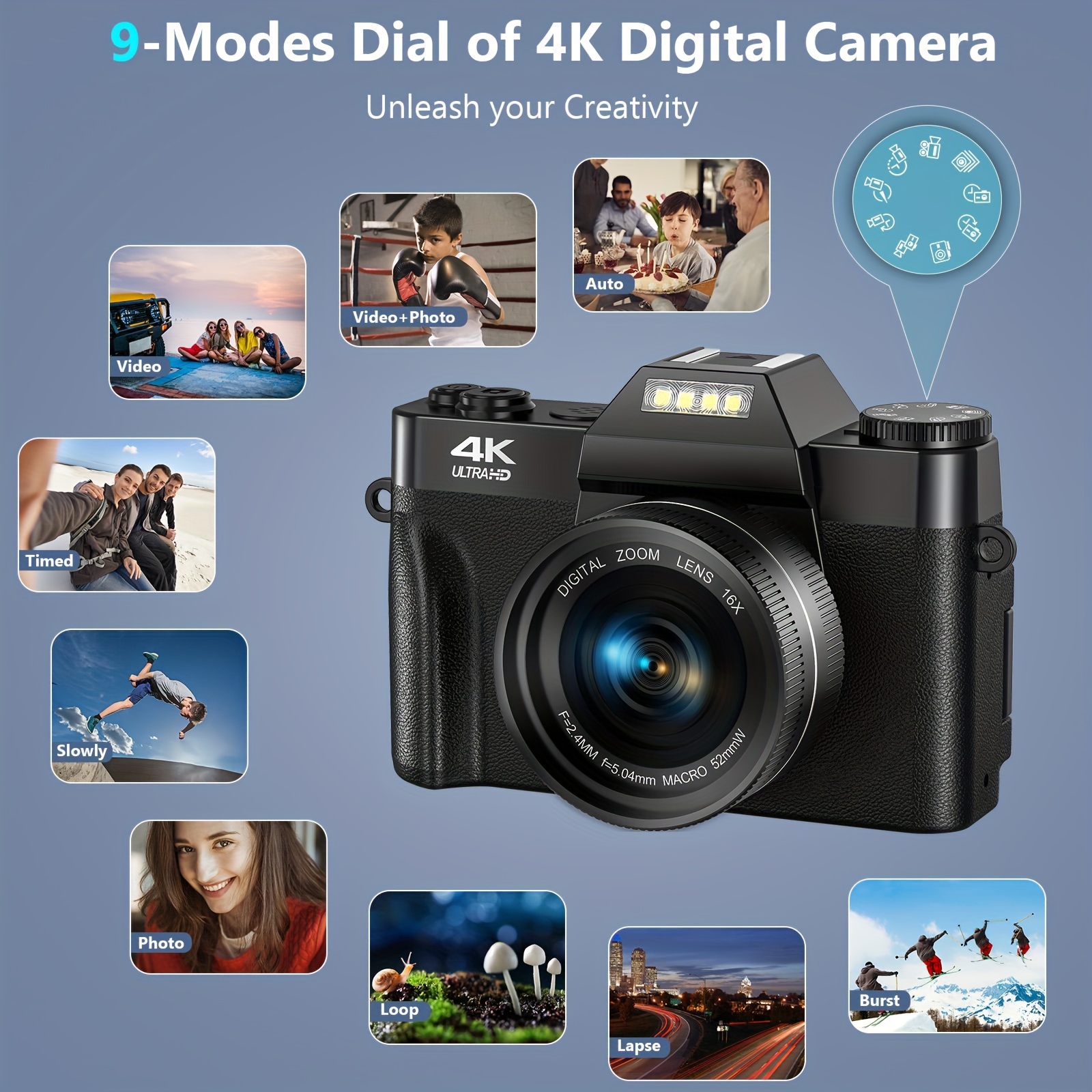 

4k Autofocus Digital Camera For Kids-56mpvlogging Camera For With 16x Digitalzoom, 3.0"180-degree Flip Screen, Built-inflash, Includes 32gb Sd Card And 2 Batteriesperfect For Teens And Students