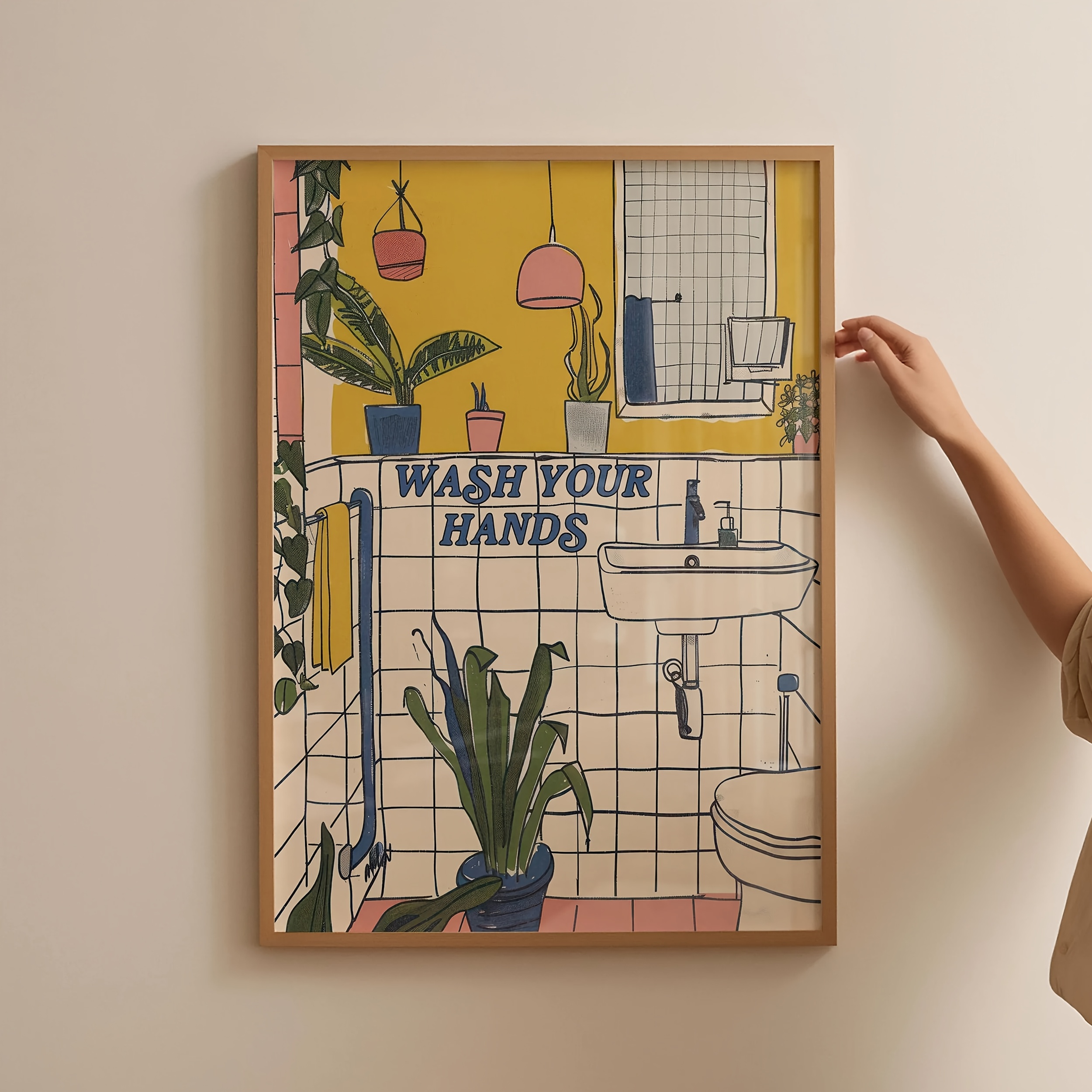 TEMU 1pc Frameless Canvas Poster - Vintage "wash Your Hands" Bathroom Wall Art, Funny & Modern Home Decor For Bedroom, Living Room, Kitchen, Or