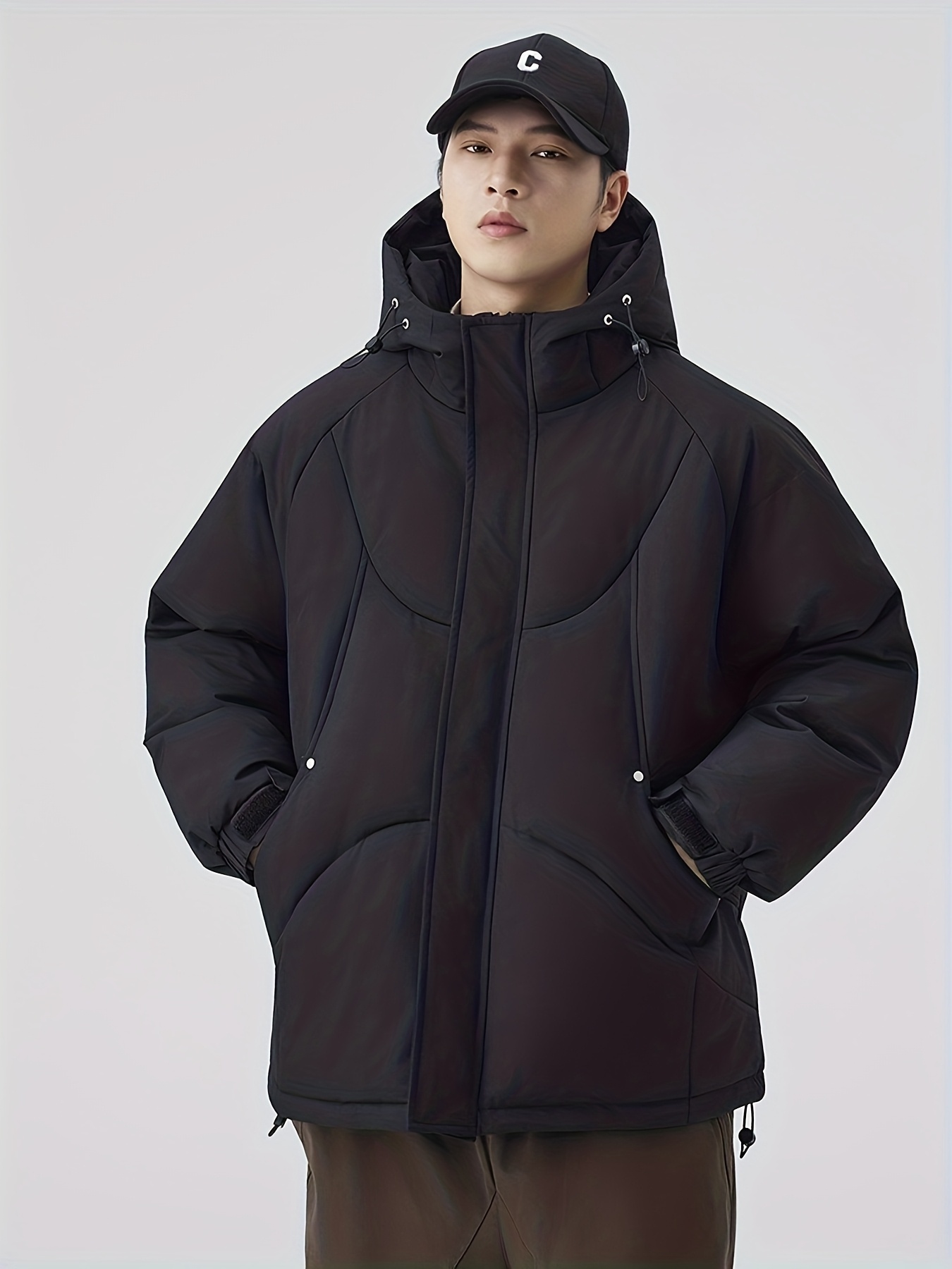 Men's Vintage Patchwork Padded Hooded Jacket, Thickened & Warm