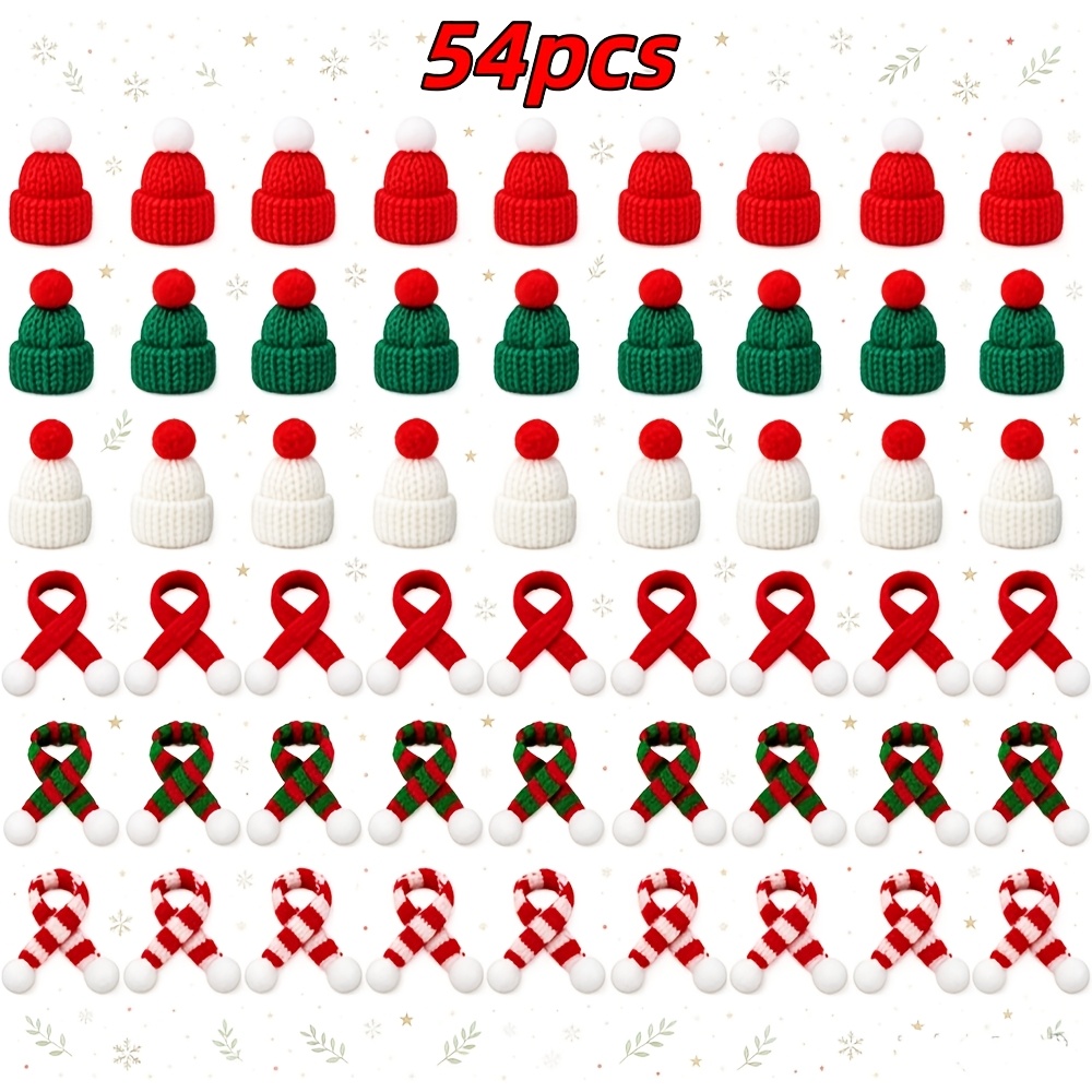 TEMU Set pezzi di mini cappellino e sciarpa natalizi a maglia, materiali per fai da te, mini cappellini di , adatti per mini ornamenti da scrivania,