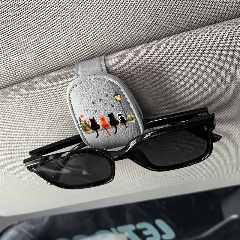 TEMU Clip per visiera auto 1 pz con motivo a quattro gattini, in pelle PU, portaocchiali magnete, resistente alla caduta, pu簷 utilizzato per